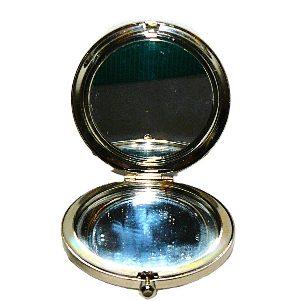 Vintage Blue Rhinestone Enamel Compact Mirror With Swirl Design By Argento SC - Picture 4 of 6